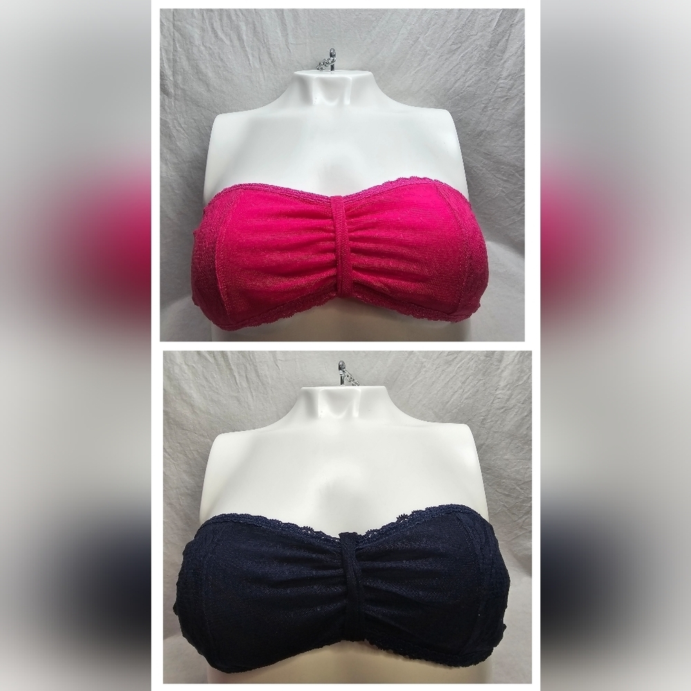 Hollister lace strapless Bandeau tops- Pink and Navy Blue size Medium/Large- Y2K